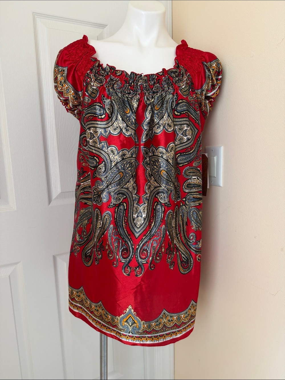 Tramp Red Paisley Satin Mini Dress